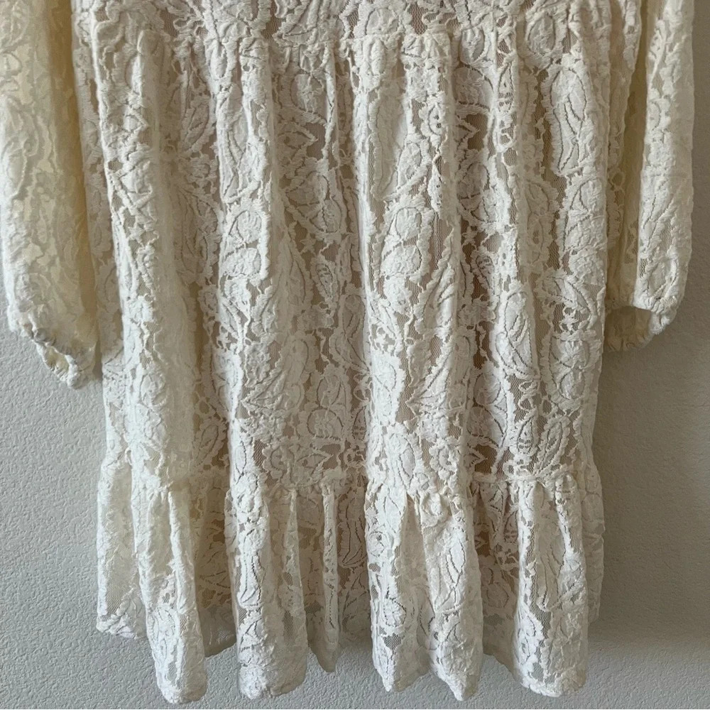 Zara Ivory Floral Lace Mini Dress Balloon Sleeve Ruffle Boho Wedding Guest M - Picture 9 of 16